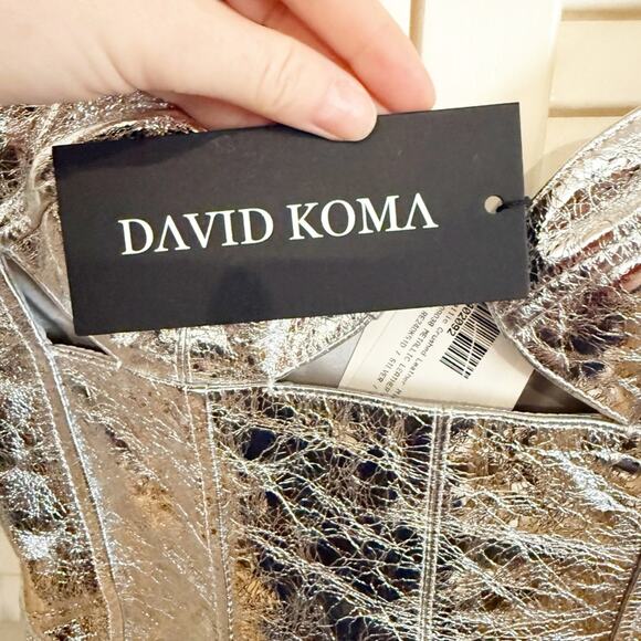 NWT NEW David Koma Metallic Crushed Leather Mini Dress - Picture 7 of 13